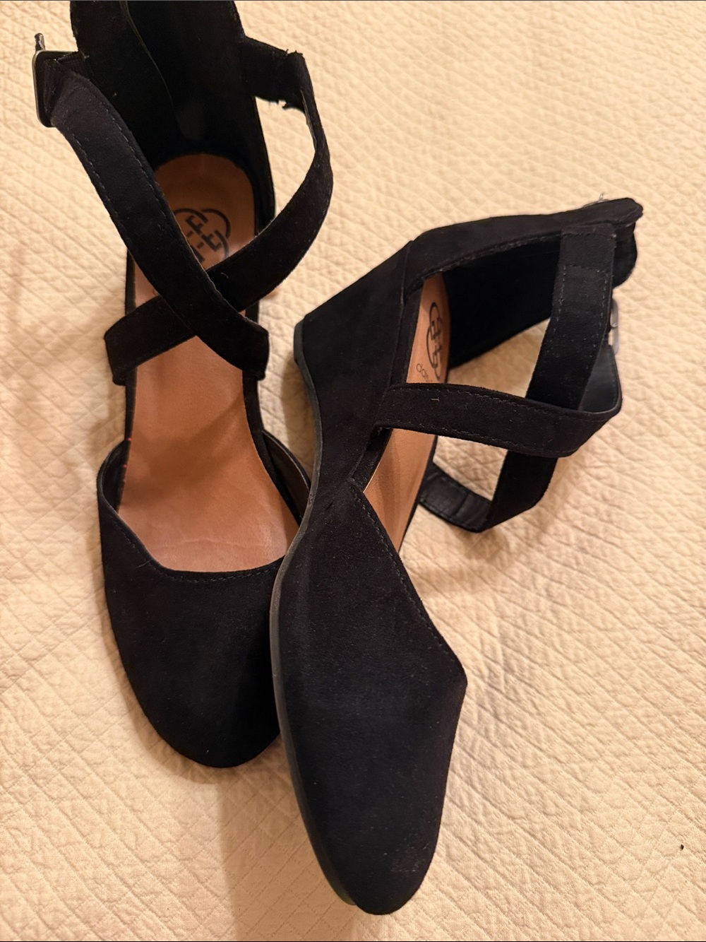 Daisy Fuentes Black Suede Women's Ankle Strap Wedges